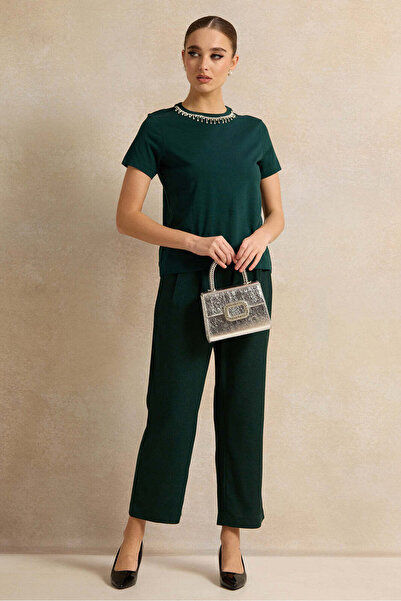 REDTAG Women Green Solid Pants