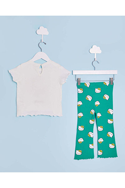 REDTAG Infant Girls White And Green Hello Kitty Casual Set (2 Piece)