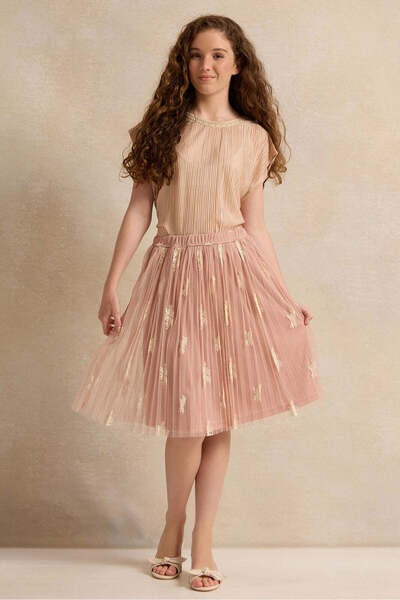 REDTAG Girls Beige Tulle Embellished Skirt