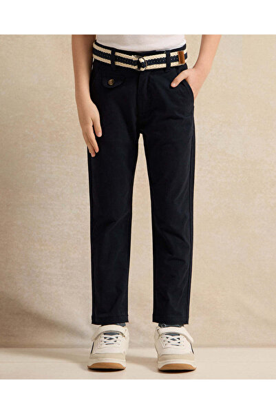 REDTAG Boys Black Twill Trouser With Belt