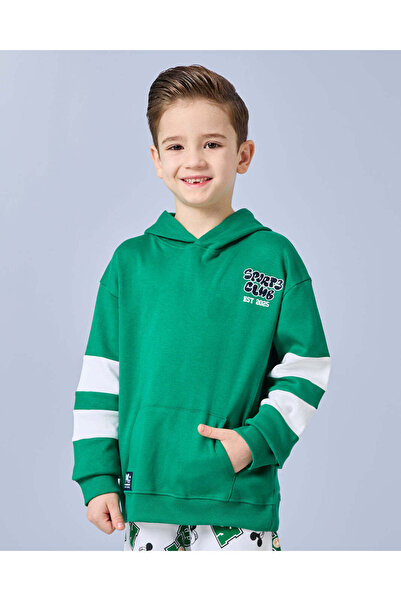 REDTAG Boys Green Embroidered With Kangaroo Pocket Sweatshirt