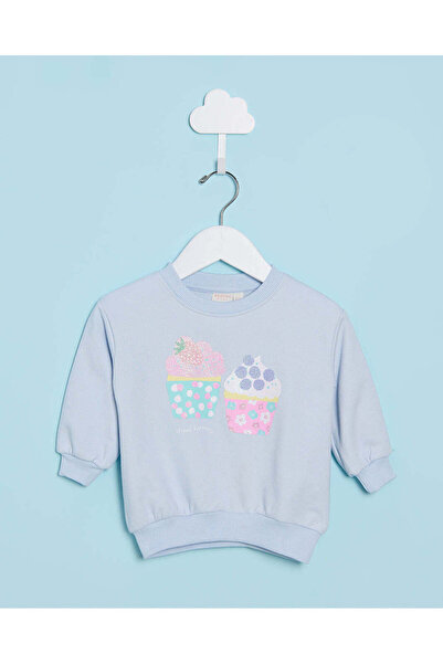 REDTAG Infant Girls Blue Cupcake Print Sweatshirt