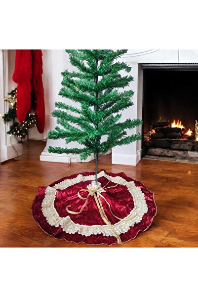 MODA NUR Christmas Tree Underlay, Pine Tree Foot Carpet Cover, Burgundy Color, Shiny Velvet, 65 cm
