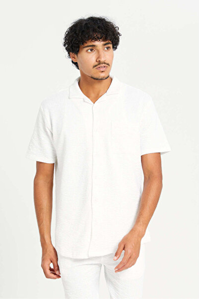 REDTAG Men Ivory Jacquard Lounge Shirt