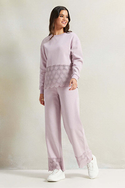 REDTAG Women Lilac Sweatshirt With Bottom Lace Hem