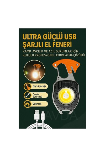 diğerr1 Yeni Nesil Kamp Feneri Çok Fonksiyonlu Fener Anahtarlık USB Çakmaklı ...