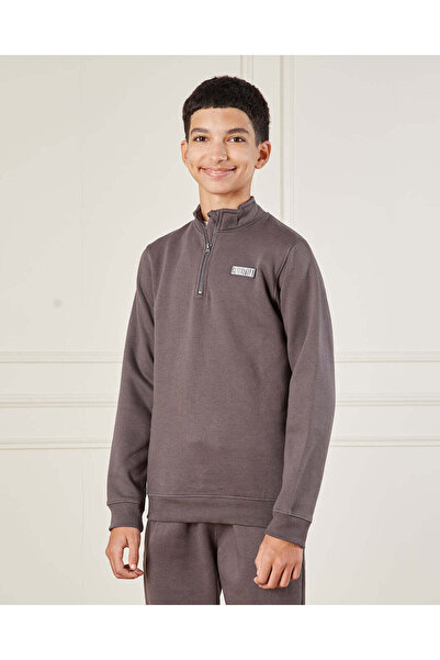 REDTAG Senior Boys Charcoal Plain Freestyle Half Zip Sweatshirt