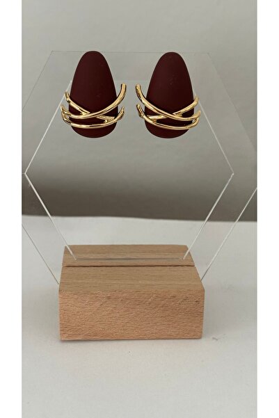 mibrillo Clip-on burgundy drop earrings with gold accents.