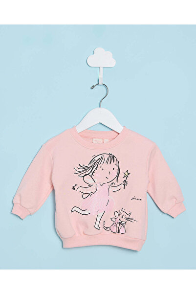 REDTAG Infant Girls Pink Fairy Placement Print Sweatshirt