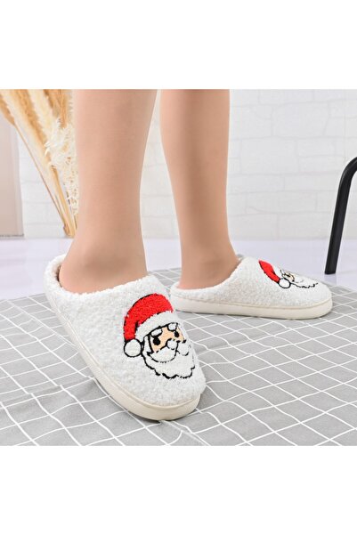 Tmall Papuci de damă din bumbac, cu Moș Crăciun, cu blană, TM1PD1064, albi