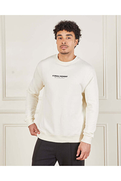 REDTAG Men Ivory Crew Neck Sweatshirt