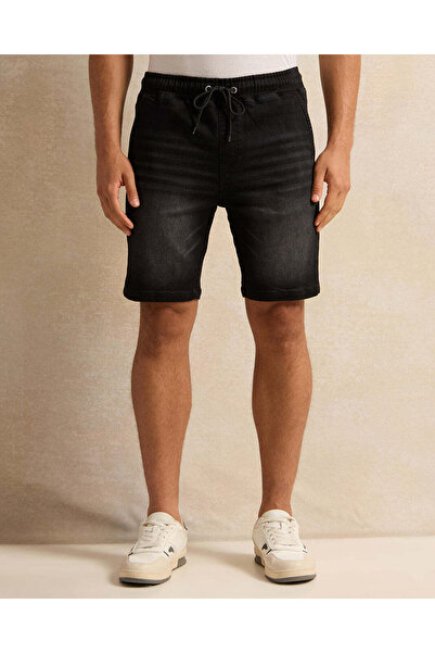 REDTAG Men Black Denim Shorts