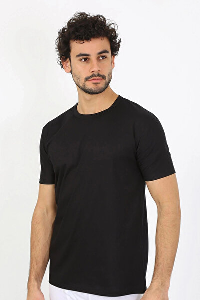 alfa expres Clothing Men's Crew Neck Black Combed Cotton Undershirt