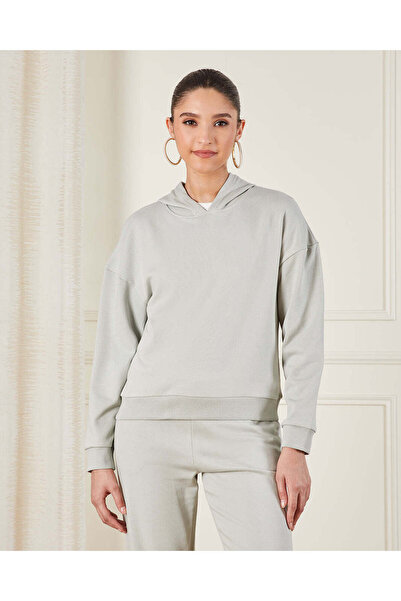 REDTAG Women Green Basic Hooded Sweatshirt