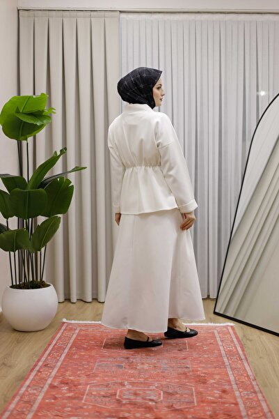 MOONSC Drawstring Waist, Button Detail on the Front, Skirted Hijab Suit