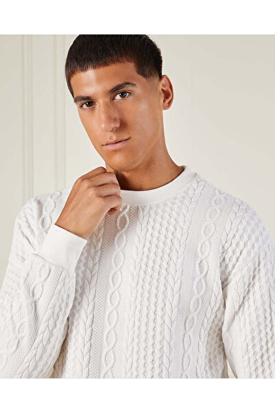 REDTAG Men Ivory Crew Neck Sweatshirt