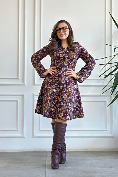 Yağmur Butik Önden Düğme Detaylı Asimetrik Kol Elbise