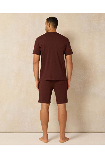 REDTAG Men Brown Short Sleeved Pyjama Set (2 Piece)