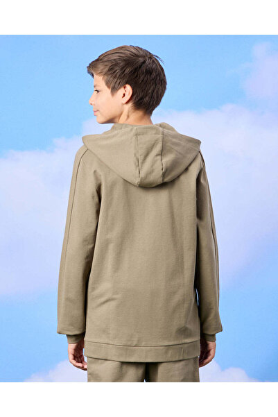 REDTAG Senior Boys Olive Zip Through Hooded Sweatshirt