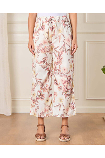 REDTAG Women White Printed Wide Leg Casual Trousers