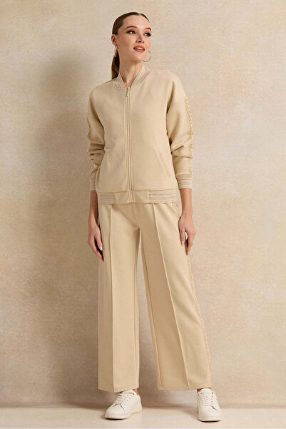 REDTAG Women Beige Trousers With Side Lace Trim