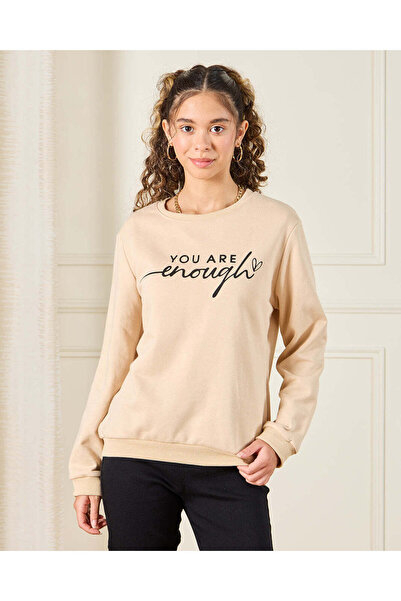 REDTAG Senior Girls Beige You Are Enough Sweatshirt