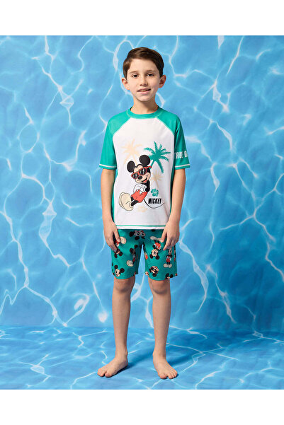 REDTAG Boys Green Mickey Swim Shorts