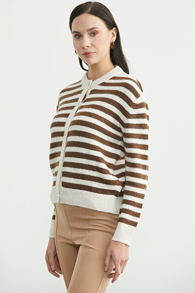 Sementa Striped Metal Button Knit Cardigan - Brown