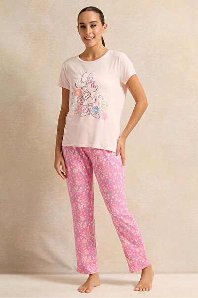 REDTAG Women White And Pink Printed Pyjama Set (2 Piece)