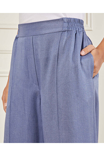 REDTAG Women Blue Wide Leg Back Elasticated Trousers