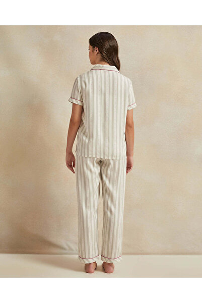 REDTAG Senior Girls Grey And Pink Striped Pyjama Set With Eye Mask (3 Piece)