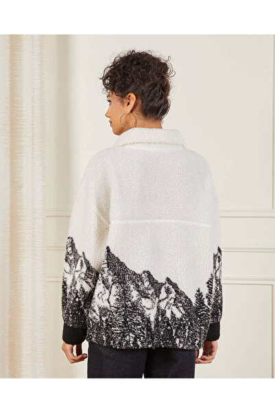 REDTAG Women Ivory And Black Embroidered Fur Sweatshirt