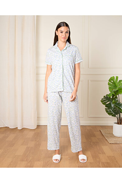REDTAG Women Blue Floral Print Pyjama Set (2 Piece)
