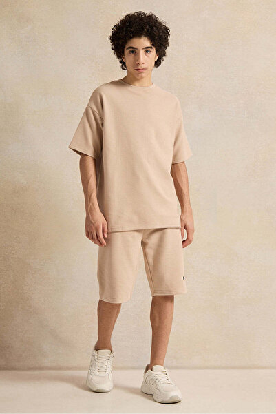 REDTAG Senior Boys Beige Jacquard Casual Set