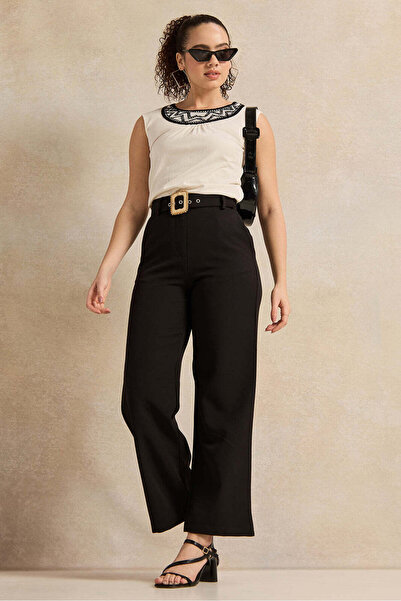 REDTAG Women Black Buckle Belted Trousers