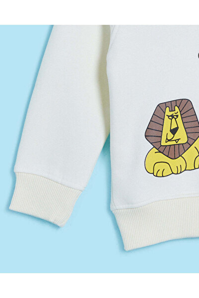 REDTAG Infant Boys Cream Lion Print Sweatshirt