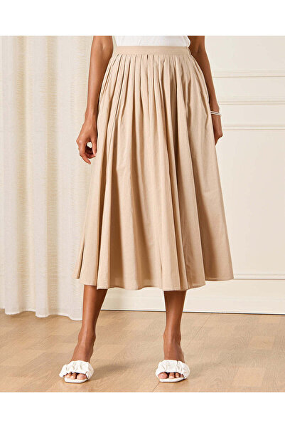 REDTAG تنورة نسائية مجمعة باللون البيج