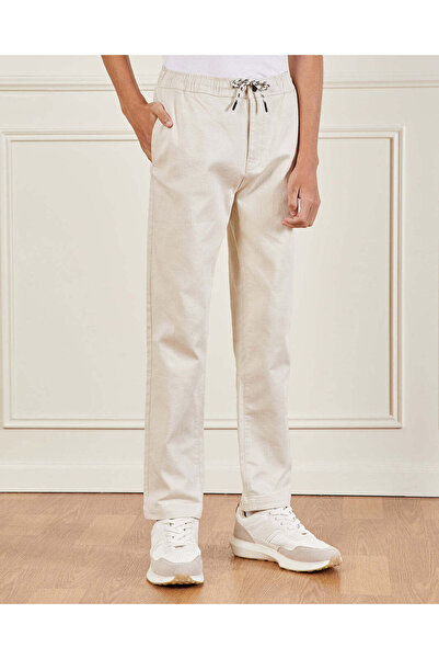 REDTAG Senior Boys Beige 5 Pocket Elastic Waist Casual Trousers