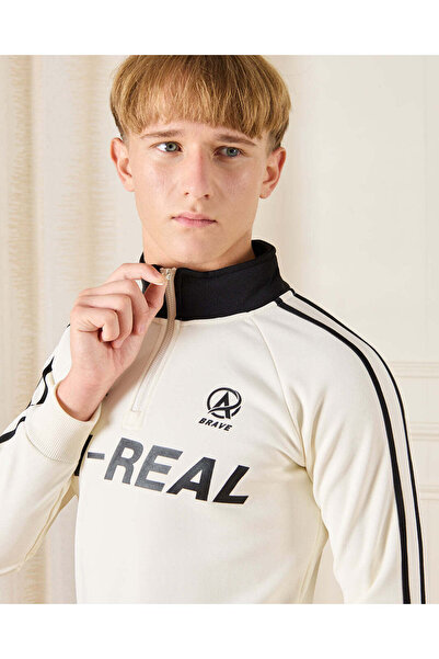 REDTAG Senior Boys Cream Embellished Sweatshirt