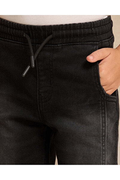 REDTAG Boys Black Knitted Denim Shorts