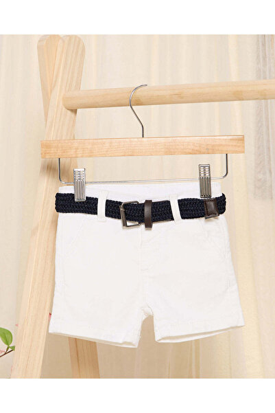 REDTAG Infant Boys White Dobby Belted Shorts