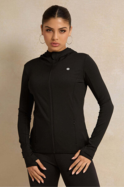 REDTAG Women Black Hooded Active Jacket