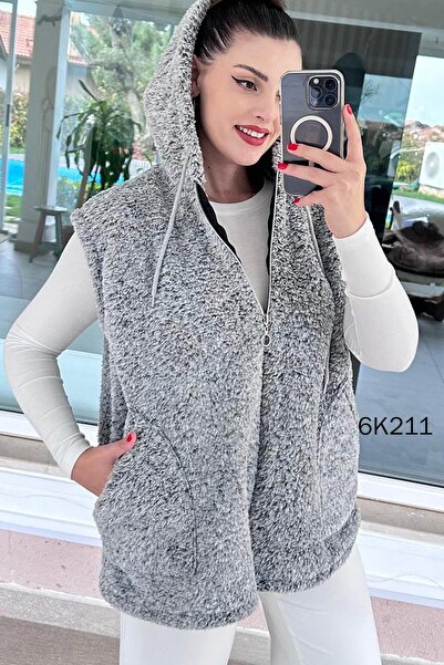 İnce Topuk Hooded Plush Vest 6K211