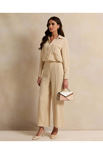 REDTAG Women Beige Plain Wide Leg Trouser