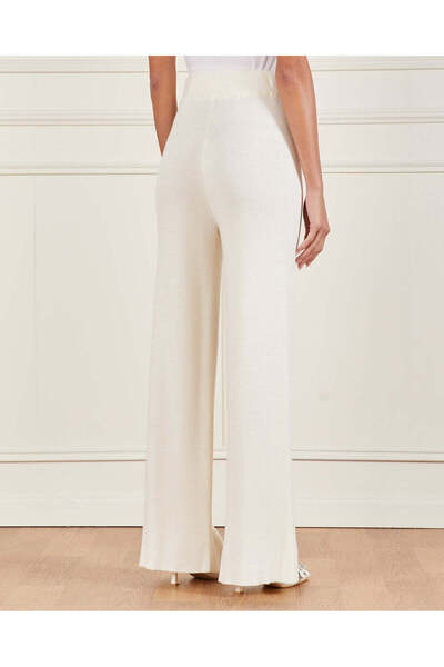 REDTAG Women Cream Knitted Wide Leg Trousers