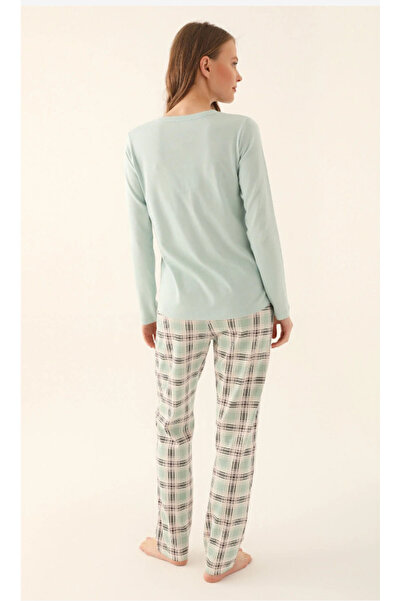 Pierre Cardin Pi̇errecardi̇n 8705 Long Sleeve Pajama Set Plaid Pattern Home Wear