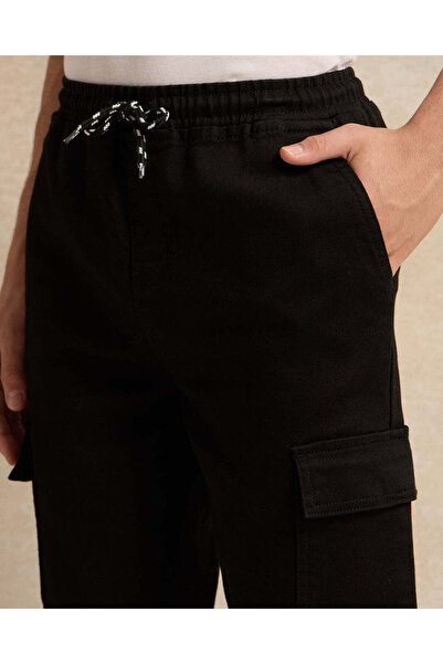 REDTAG Senior Boys Black Cargo Denim Shorts