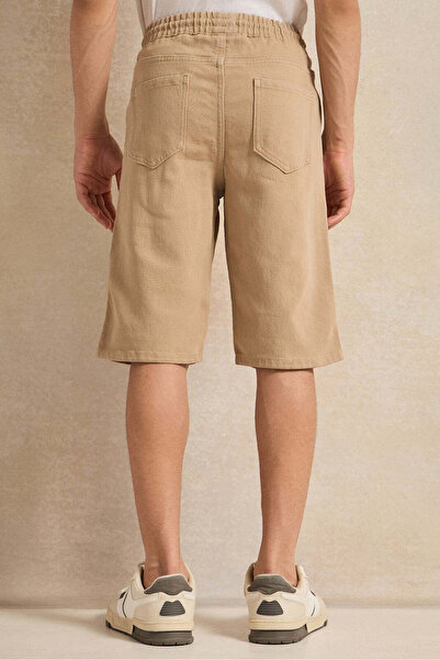 REDTAG Senior Boys Beige Pull-On Denim Shorts