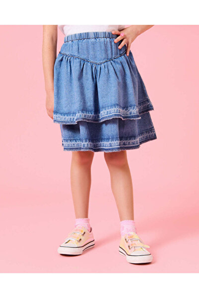 REDTAG Girls Blue Denim Tiered Skirt