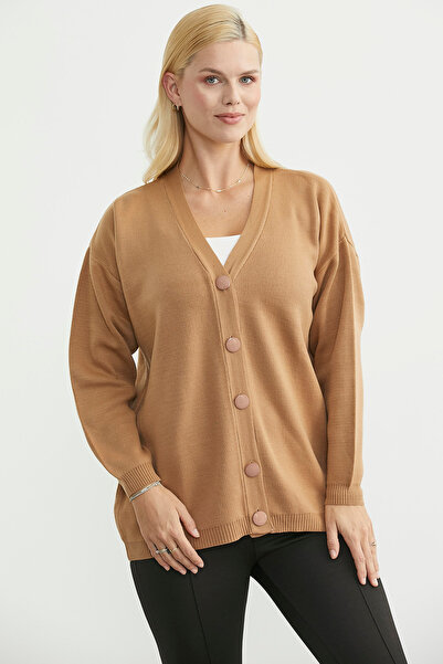 Sementa V-Neck Casual Buttoned Knit Cardigan - Caramel